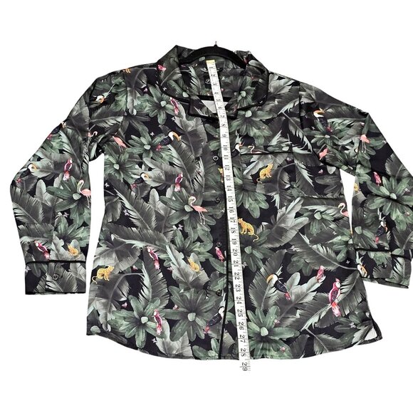 Plush Women's Jungle Print Button-Up‎ Pajama Top S Polyester Blouse - Picture 6 of 7